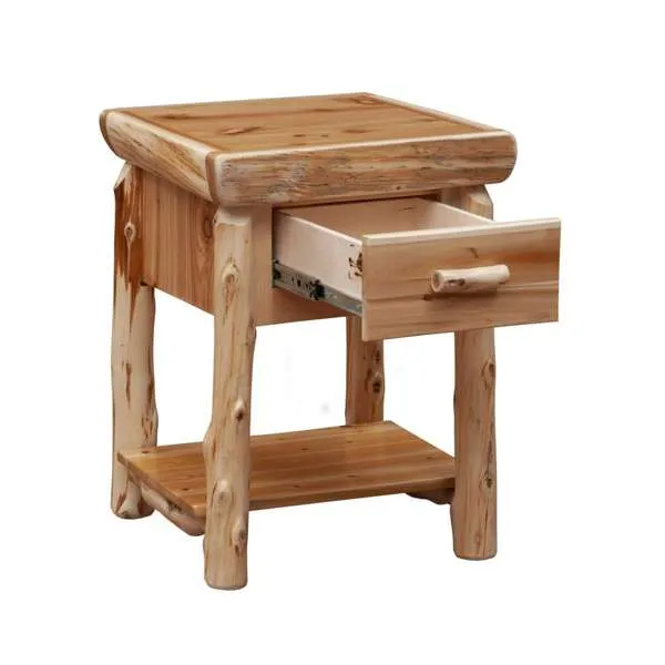 Natural Cedar Log One Drawer Nightstand w/ Shelf