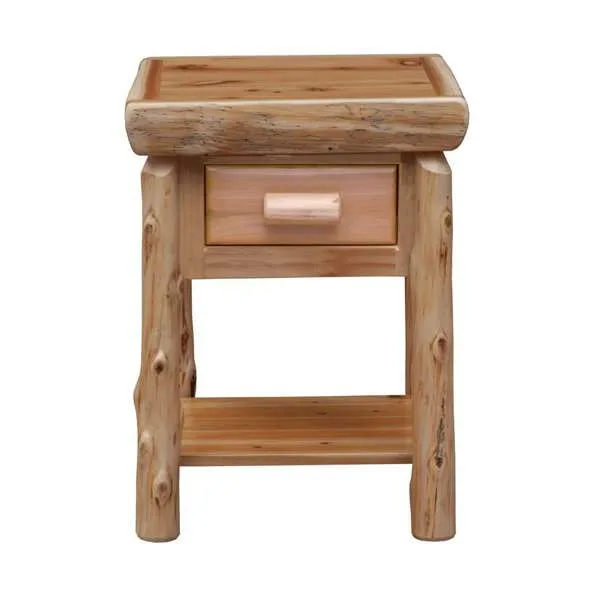 Natural Cedar Log One Drawer Nightstand w/ Shelf