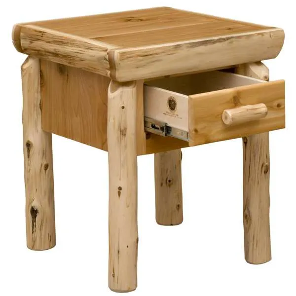 Natural Cedar Log One Drawer Nightstand