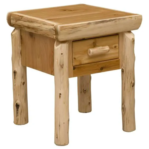 Natural Cedar Log One Drawer Nightstand