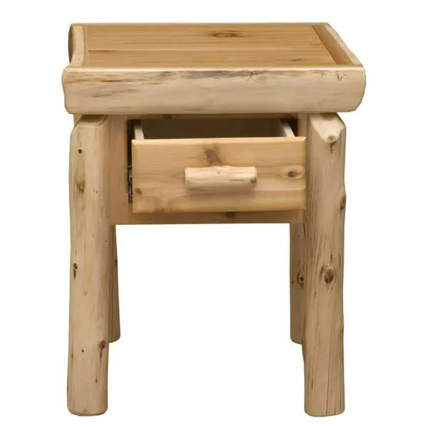 Natural Cedar Log One Drawer Nightstand