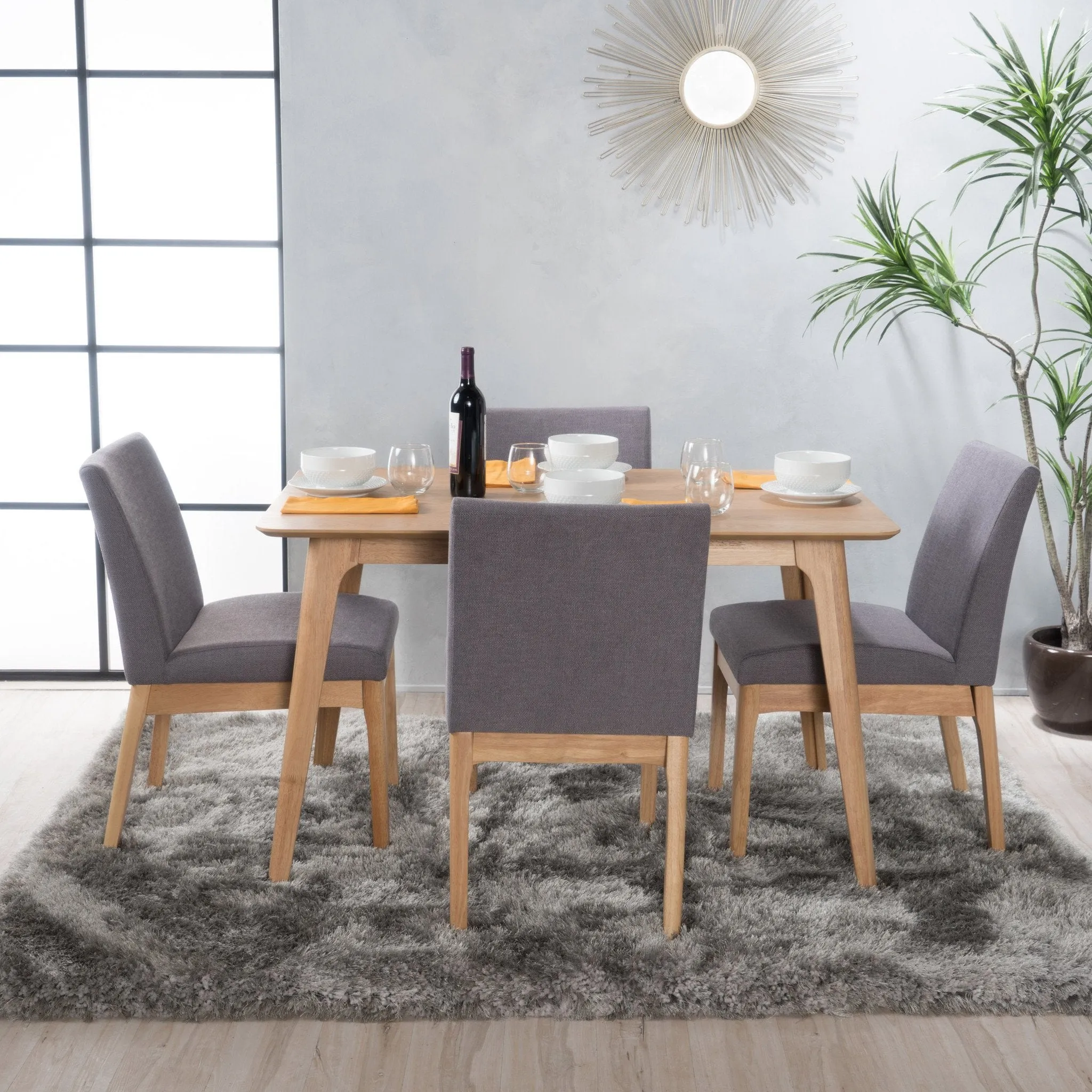 Natural Oak Finish 50-inch Rectangular 5 Piece Dining Set - NH043992