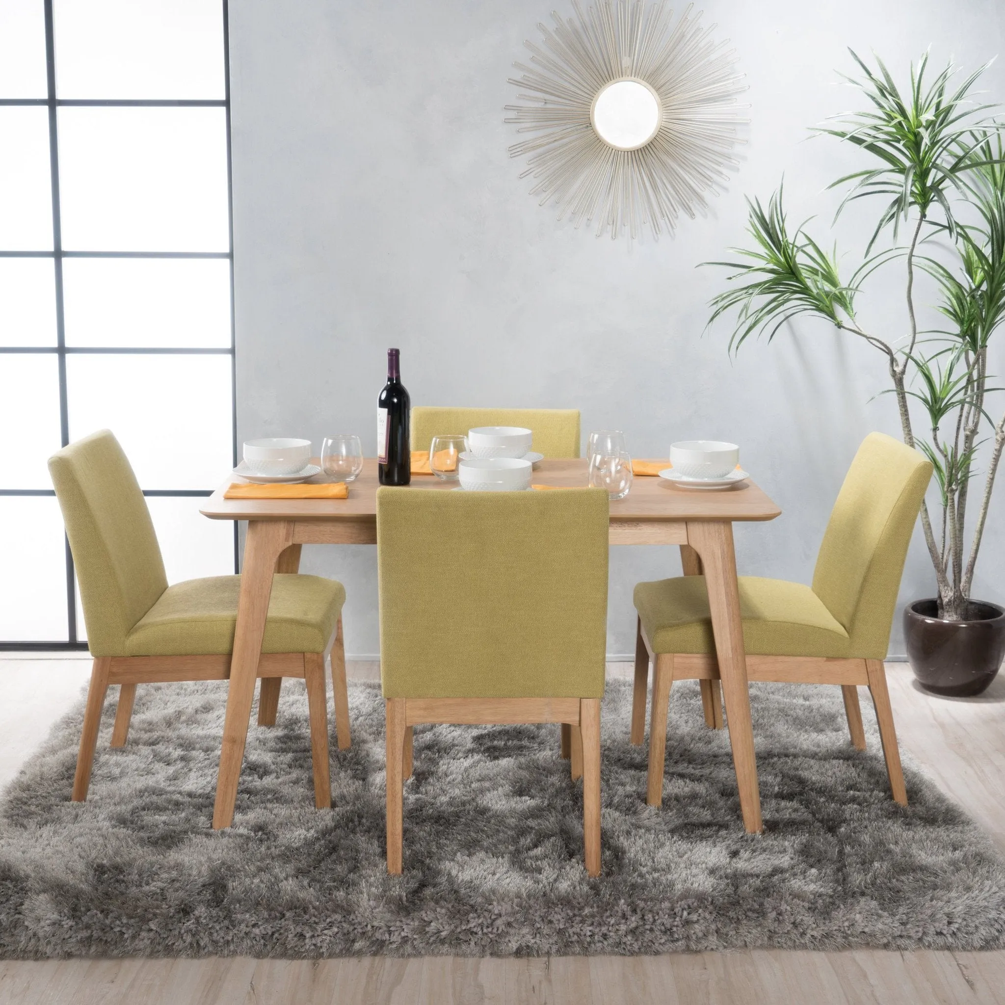 Natural Oak Finish 50-inch Rectangular 5 Piece Dining Set - NH043992 dining table set, round dining table