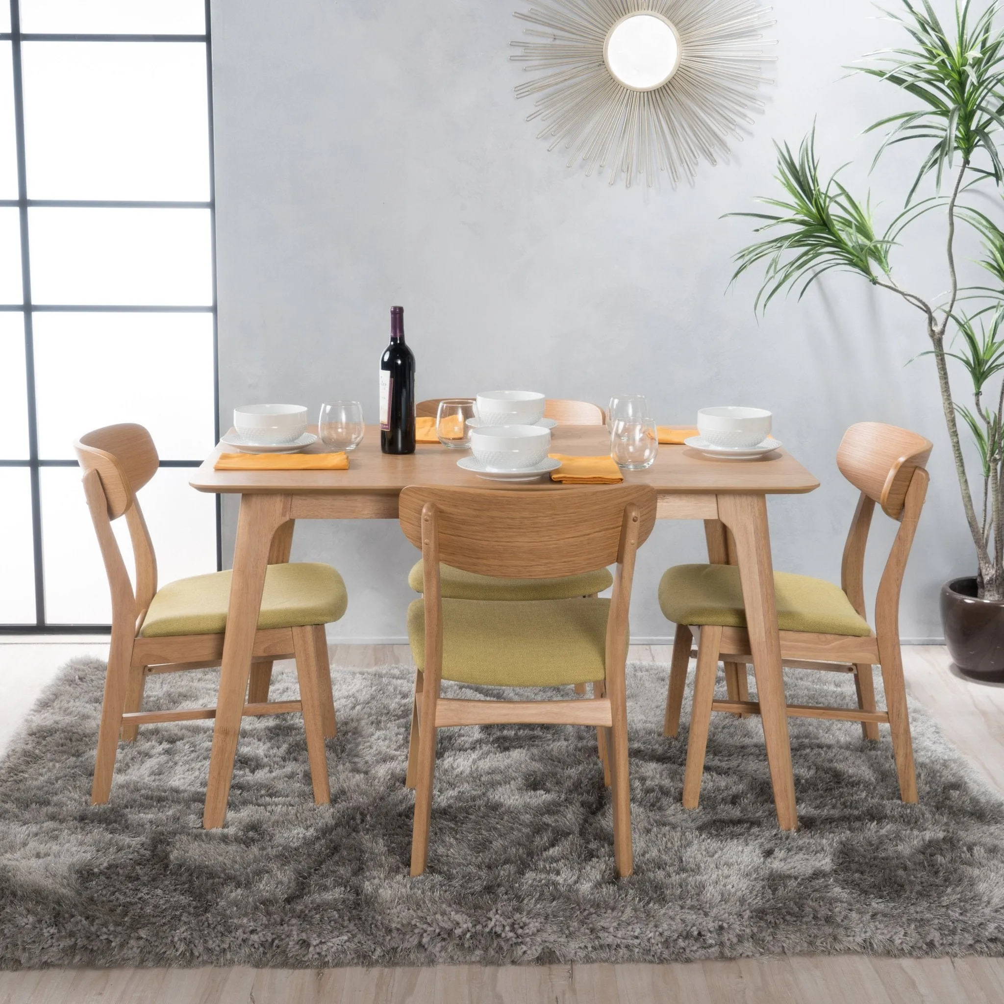 Natural Oak Finish 50-inch Rectangular 5 Piece Dining Set - NH733992 dining table set, round dining table