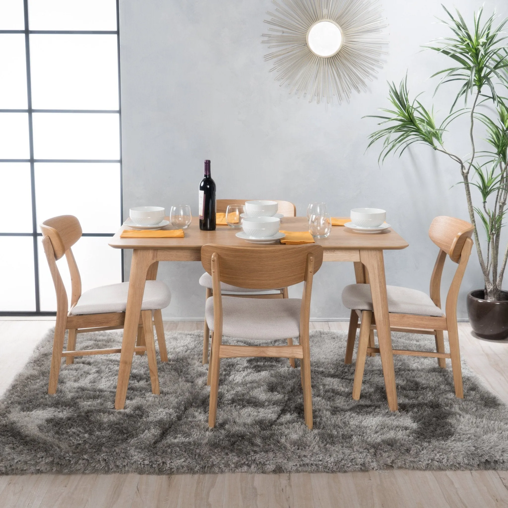 Natural Oak Finish 50-inch Rectangular 5 Piece Dining Set - NH733992