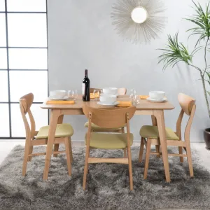 Natural Oak Finish 50-inch Rectangular 5 Piece Dining Set - NH843992 dining table set, round dining table