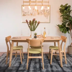 Natural Oak Finish 60-inch Rectangular 5 Piece Dining Set - NH303992 dining table set, round dining table