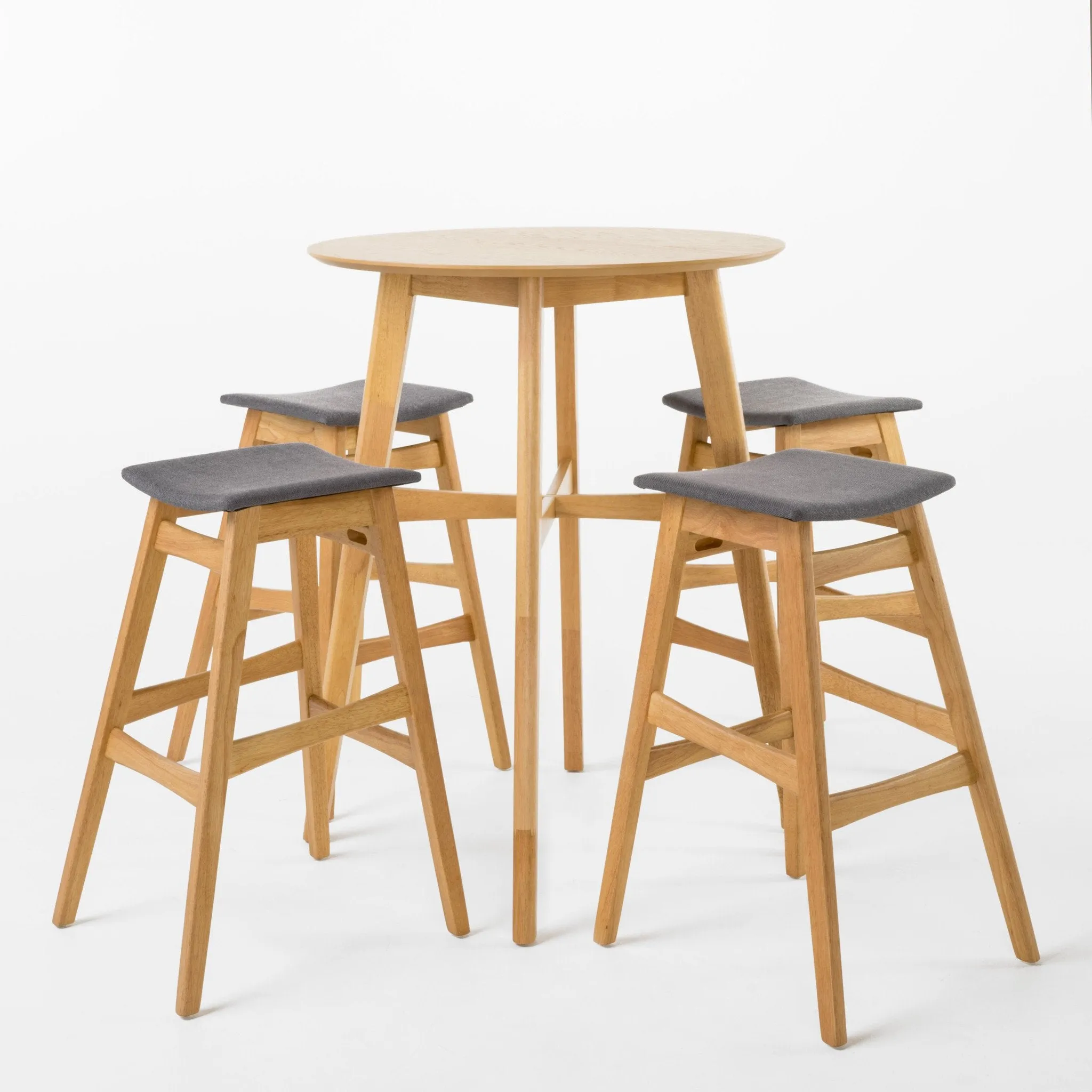 Natural Oak Finish Circular 5 Piece Bar Height Dining Set - NH172992