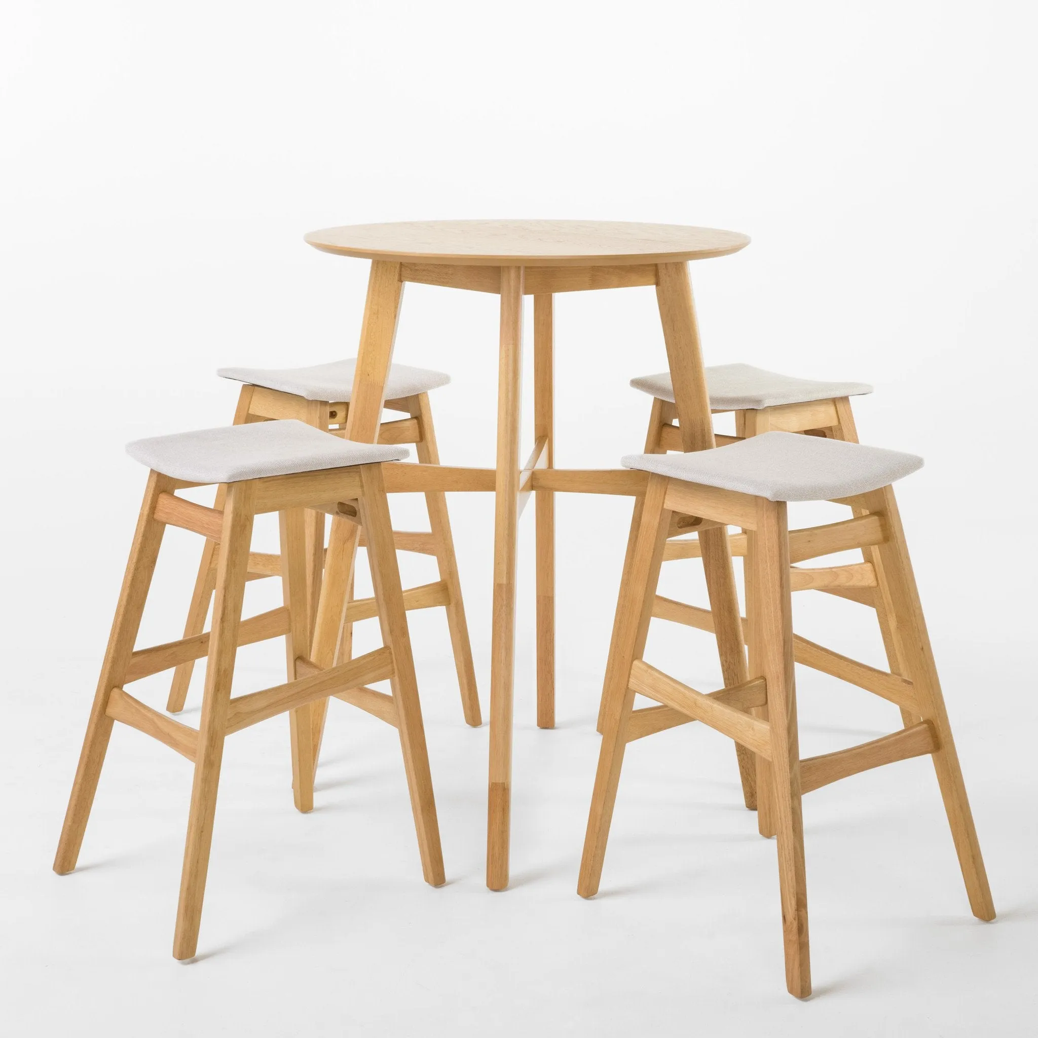 Natural Oak Finish Circular 5 Piece Bar Height Dining Set - NH172992