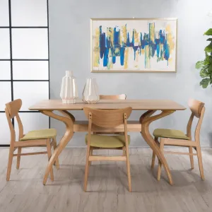 Natural Oak Finish Curved Leg Rectangular 5 Piece Dining Set - NH333992 dining table set, round dining table