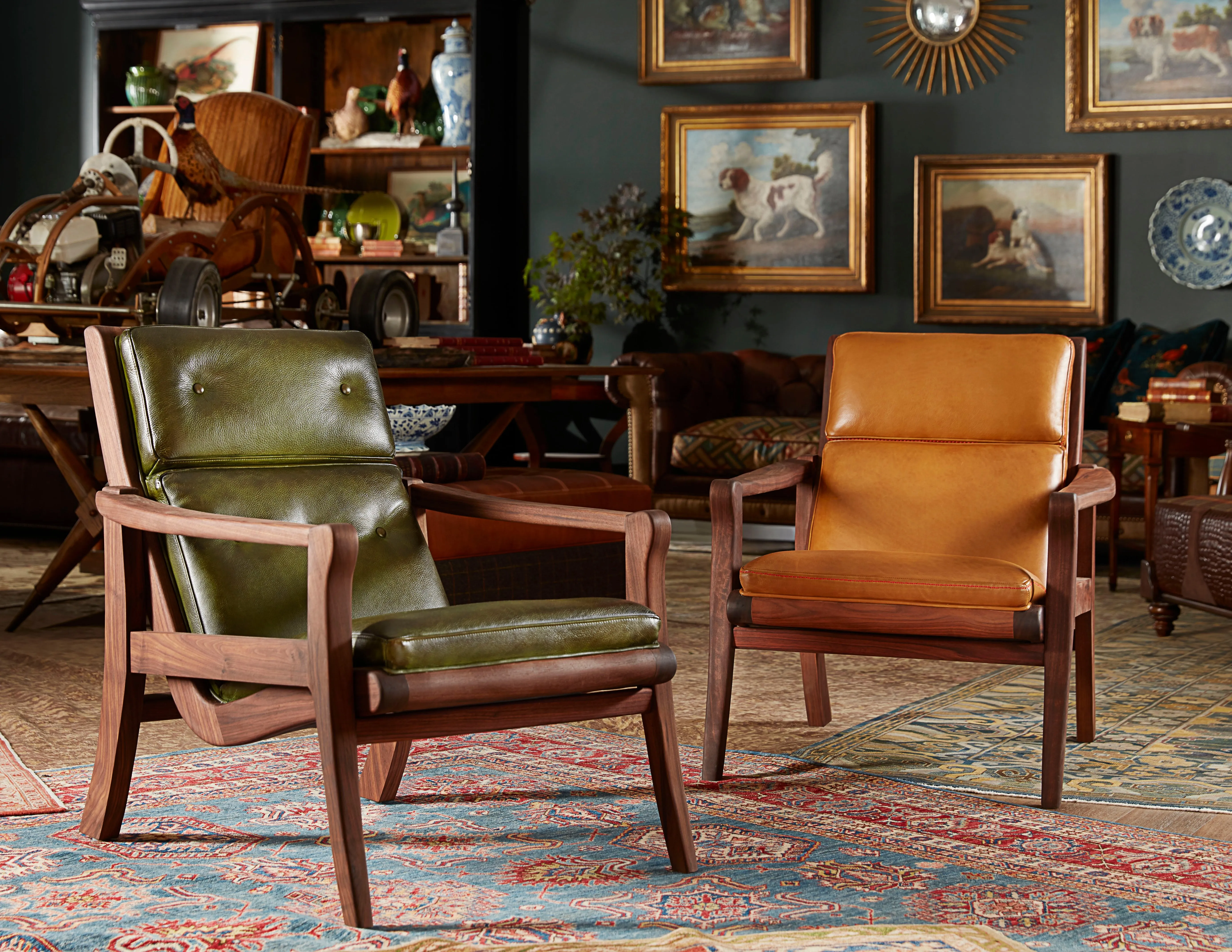 Natural Walnut & Leather Accent Chair