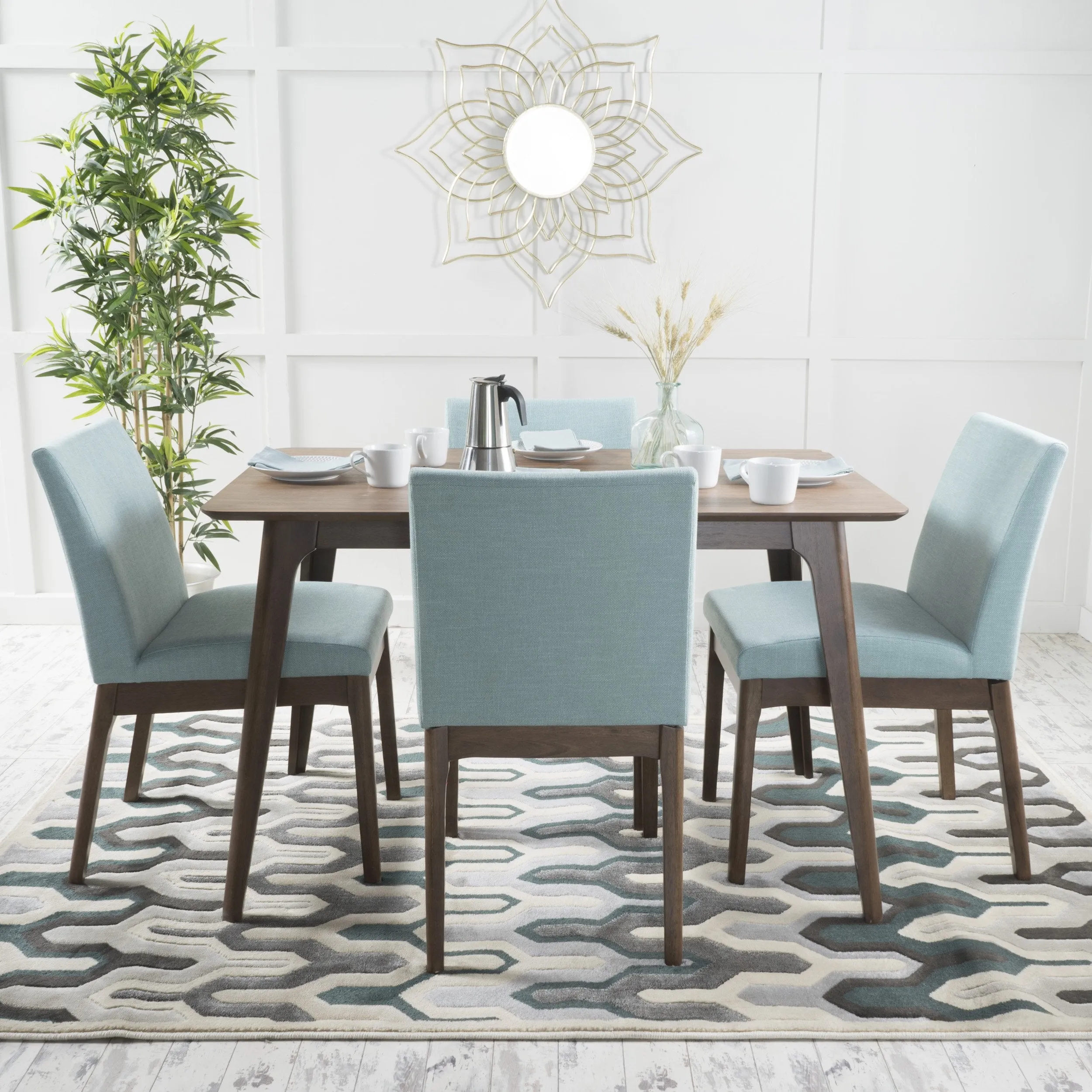 Natural Walnut Finish 50-inch Rectangular 5 Piece Dining Set - NH553992 dining table set, round dining table