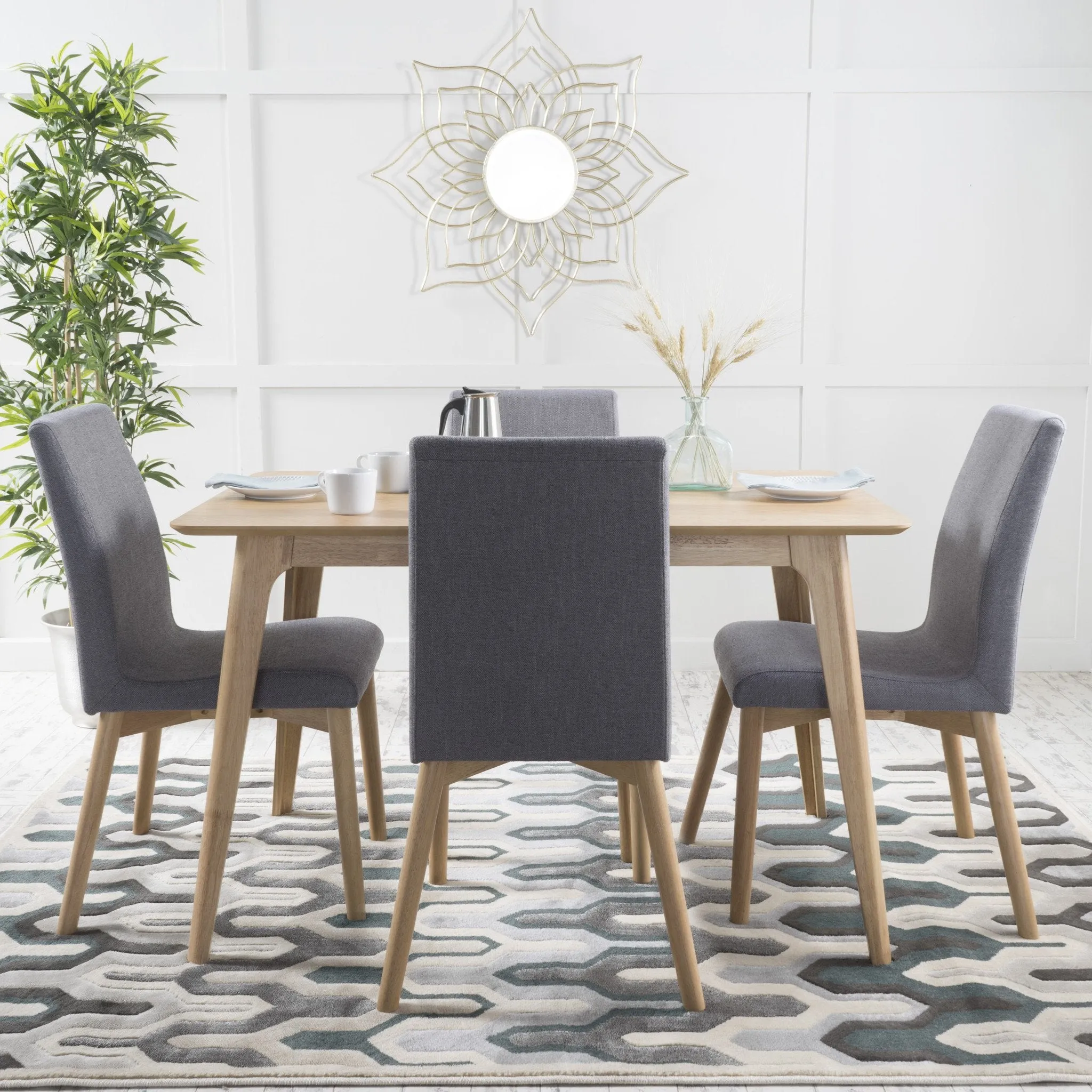 Natural Walnut Finish 50-inch Rectangular 5 Piece Dining Set - NH643992 dining table set, round dining table
