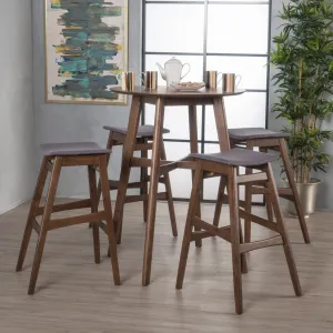 Natural Walnut Finish Circular 5 Piece Bar Height Dining Set - NH862992 dining table set, round dining table