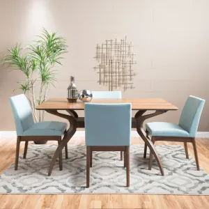 Natural Wood Finish Curved Leg Rectangular 5 Piece Dining Set - NH013992 dining table set, round dining table