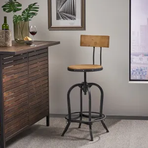 Naturally Antique Fir Wood Adjustable Barstool With Backrest - NH829692 bar stool, counter stool
