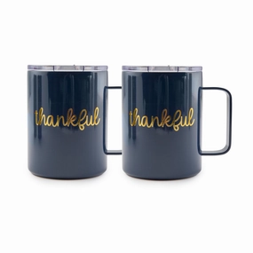 Navy Thankful Coffee Mugs - Set Of 2