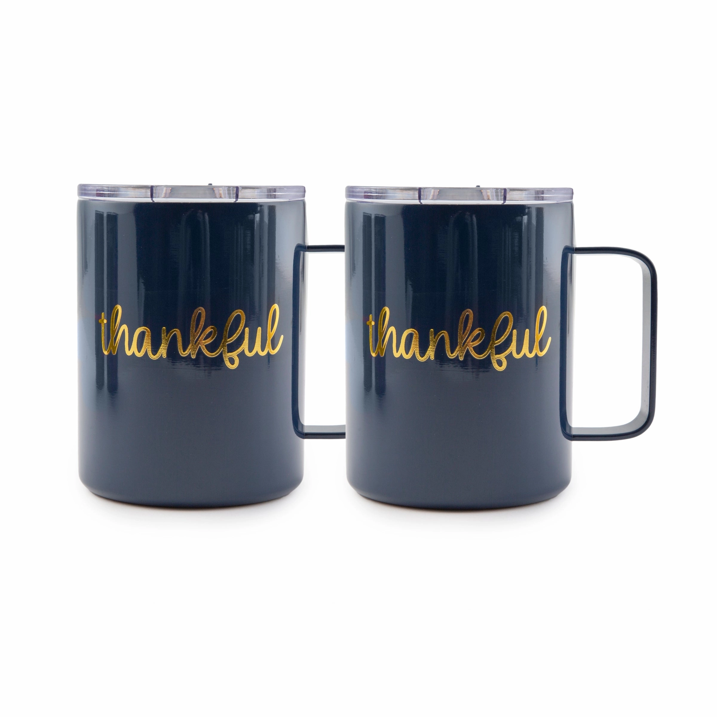 Navy Thankful Coffee Mugs - Set Of 2