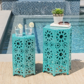 Nestable Outdoor 12 Inch and 14 Inch Sunburst Iron Side Table Set - NH459103 coffee table, accent table