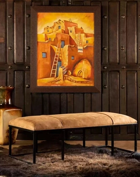 Nu Buck Leather Upholstered Bench table runner, placemat