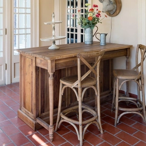 Oak Cross Back Counter Chair glassware set, wine glass