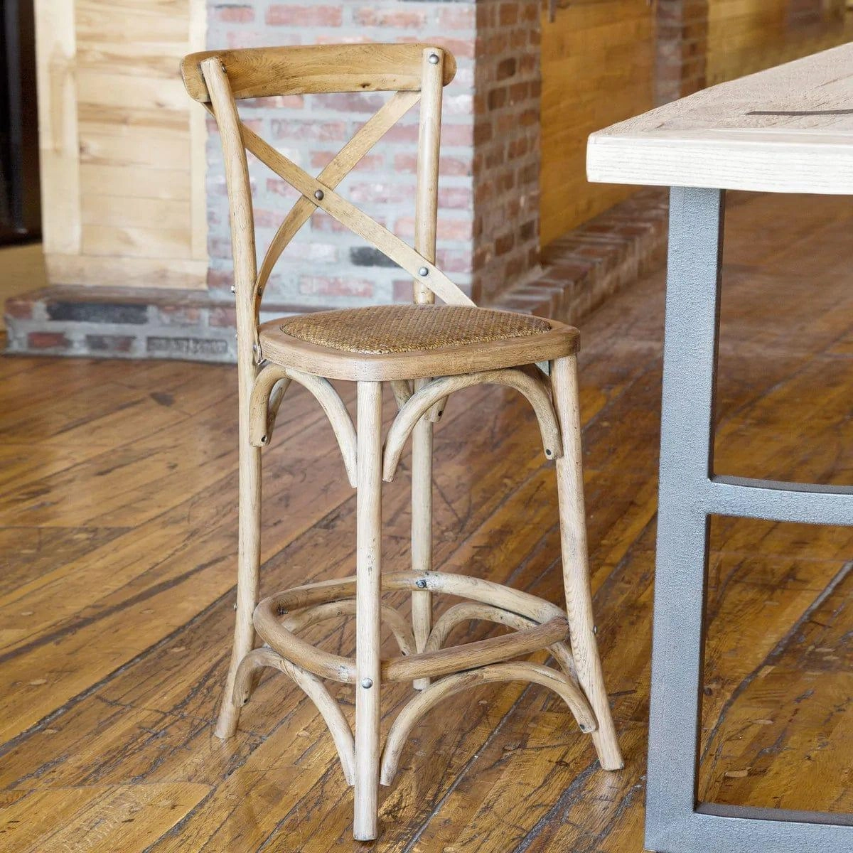 Oak Cross Back Counter Chair