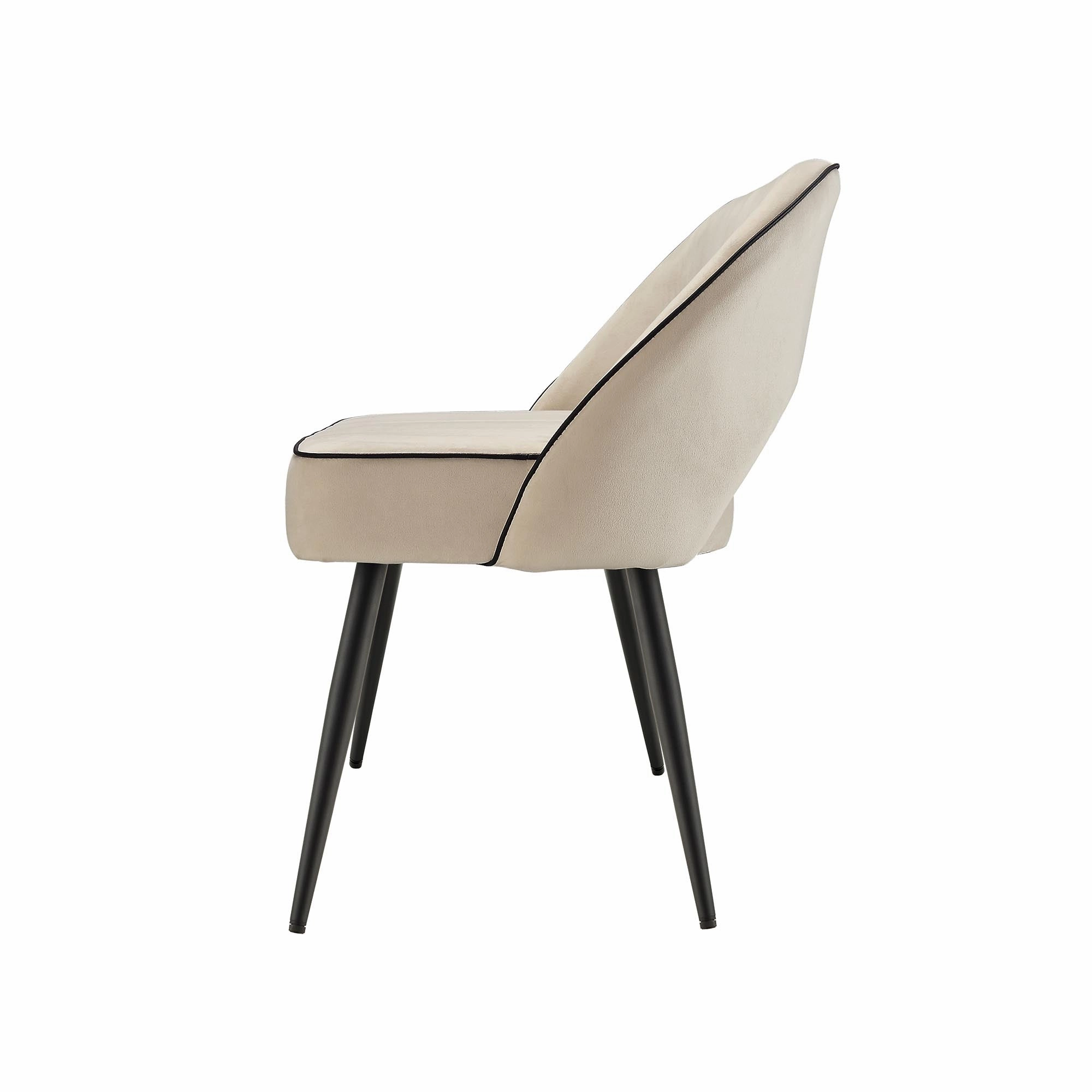 Oakley Champagne Velvet Upholstered 3 Seater Dining Bench with Contrast Piping