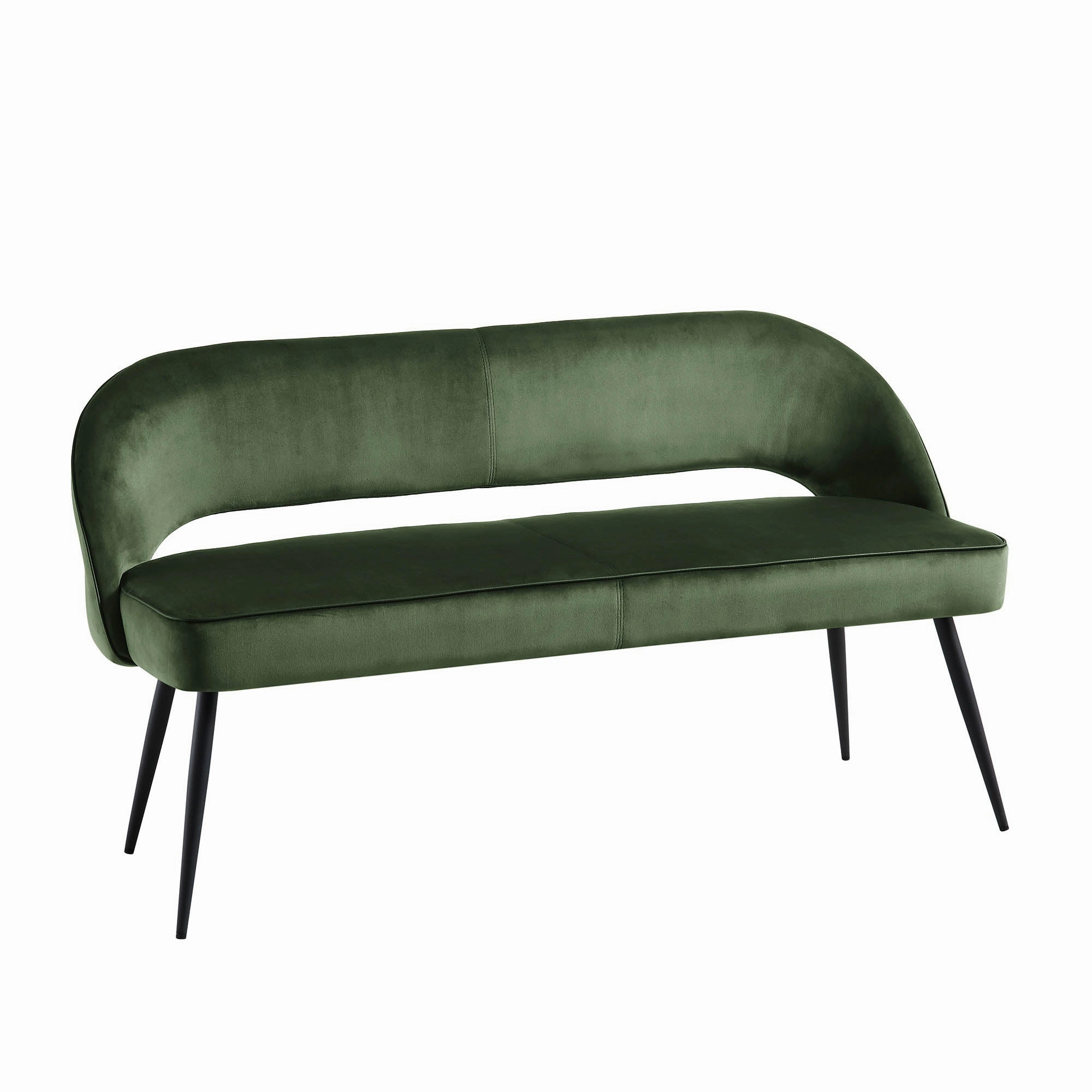 Oakley Dark Green Velvet Upholstered 3 Seater Dining Bench with Contrast Piping