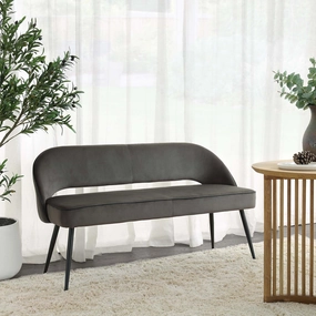 Oakley Dark Grey Velvet Upholstered 3 Seater Dining Bench with Contrast Piping