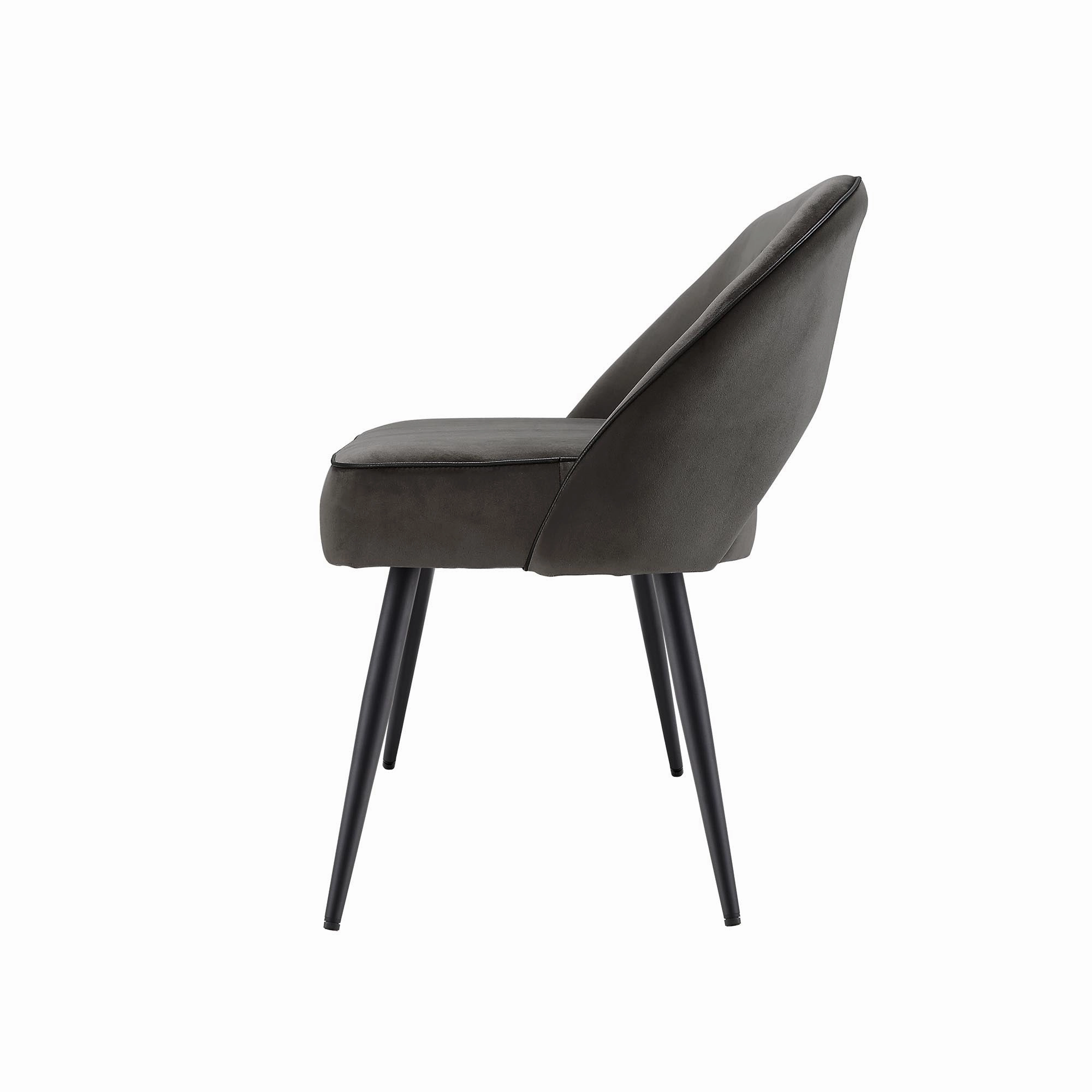 Oakley Dark Grey Velvet Upholstered 3 Seater Dining Bench with Contrast Piping