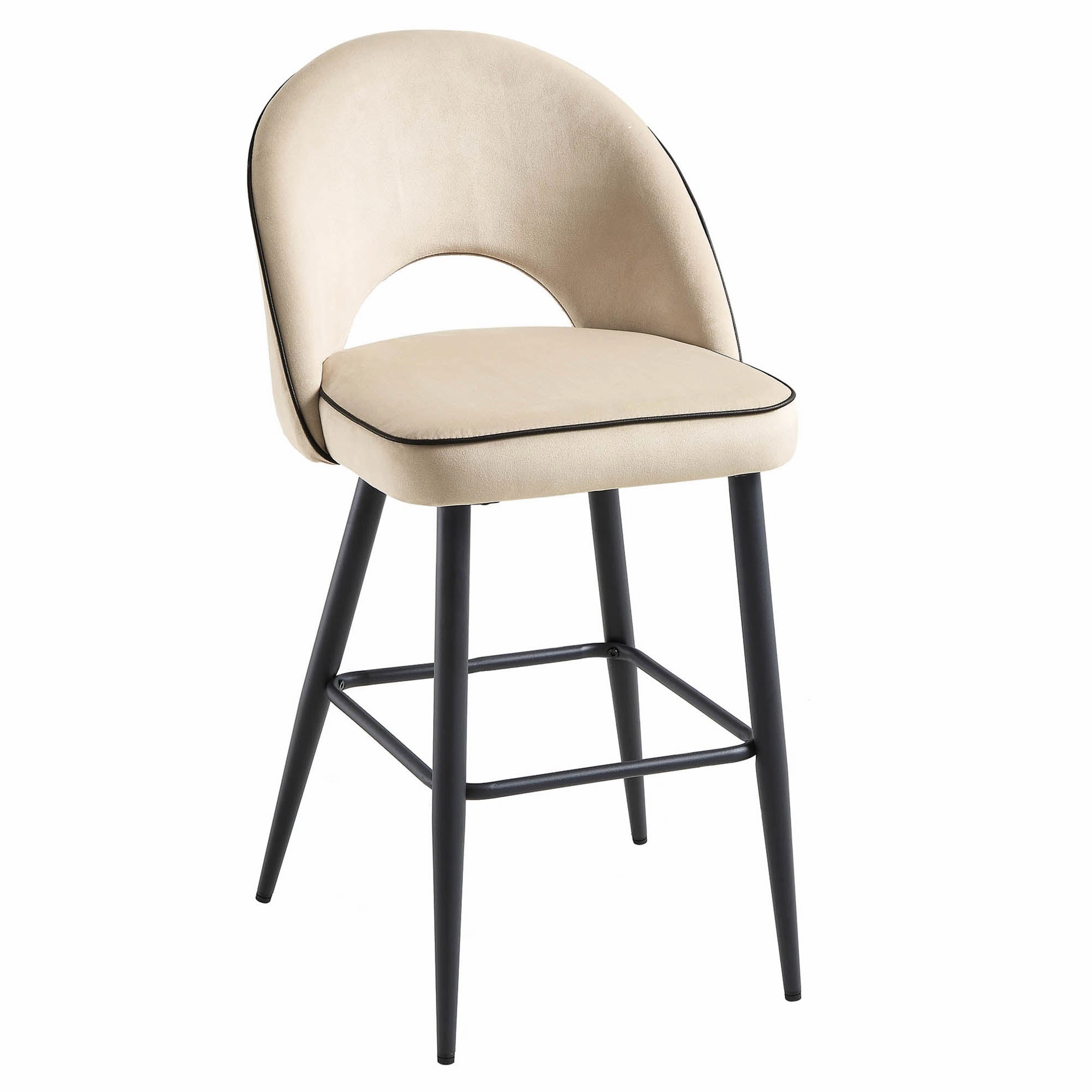 Oakley Set of 2 Champagne Velvet Upholstered Counter Stools with Contrast Piping