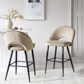 Oakley Set of 2 Champagne Velvet Upholstered Counter Stools with Contrast Piping