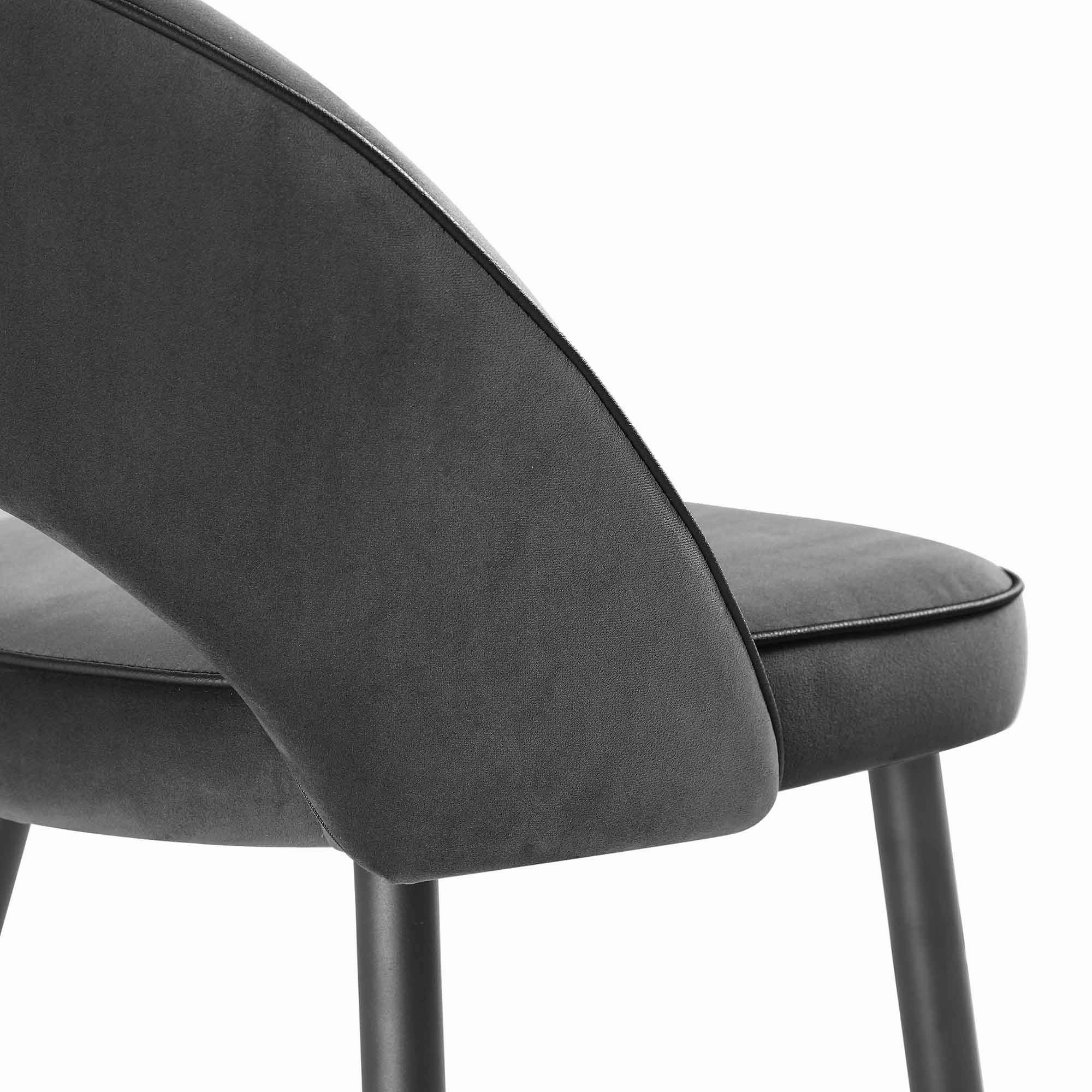 Oakley Set of 2 Dark Grey Velvet Upholstered Counter Stools with Contrast Piping