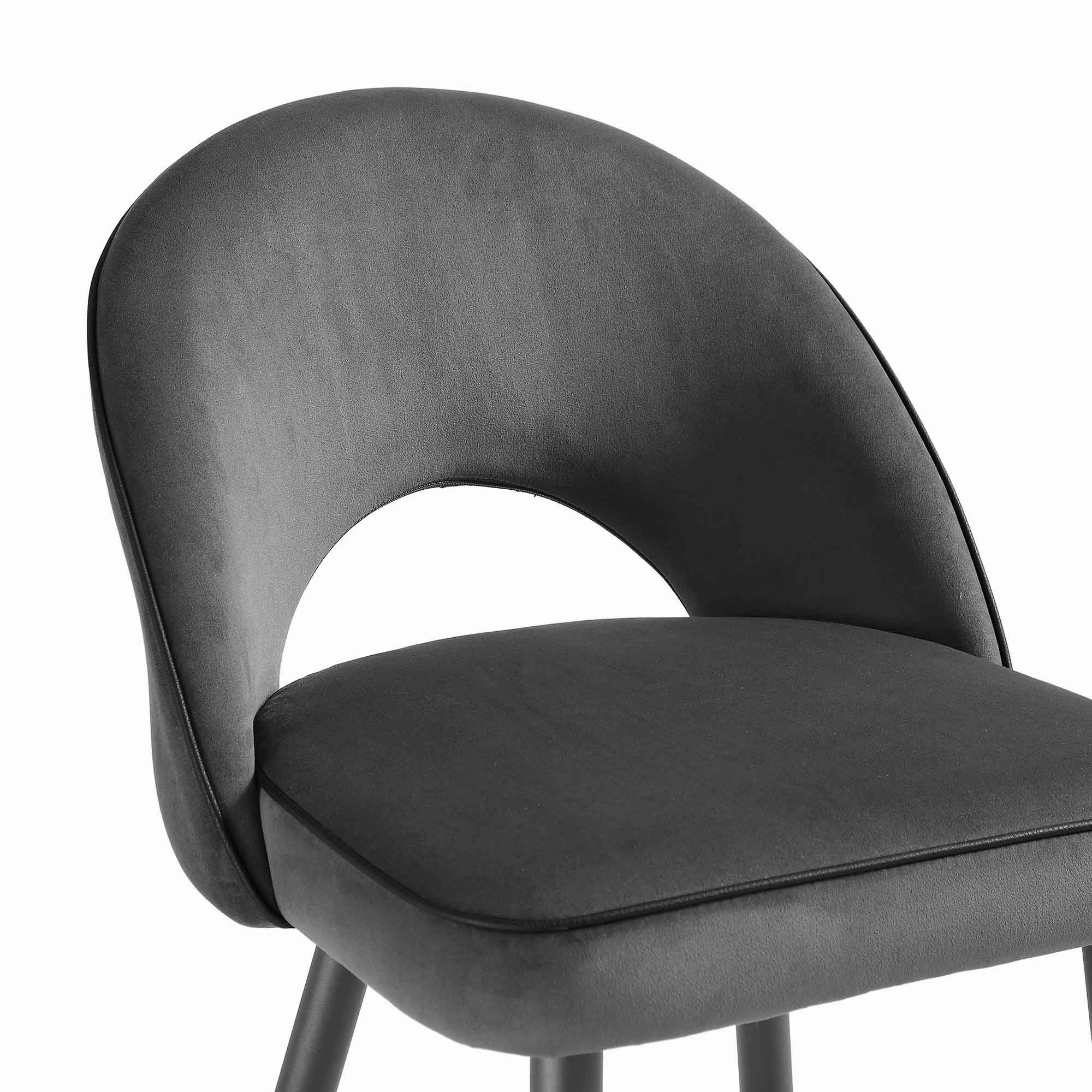Oakley Set of 2 Dark Grey Velvet Upholstered Counter Stools with Contrast Piping
