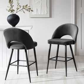 Oakley Set of 2 Dark Grey Velvet Upholstered Counter Stools with Contrast Piping