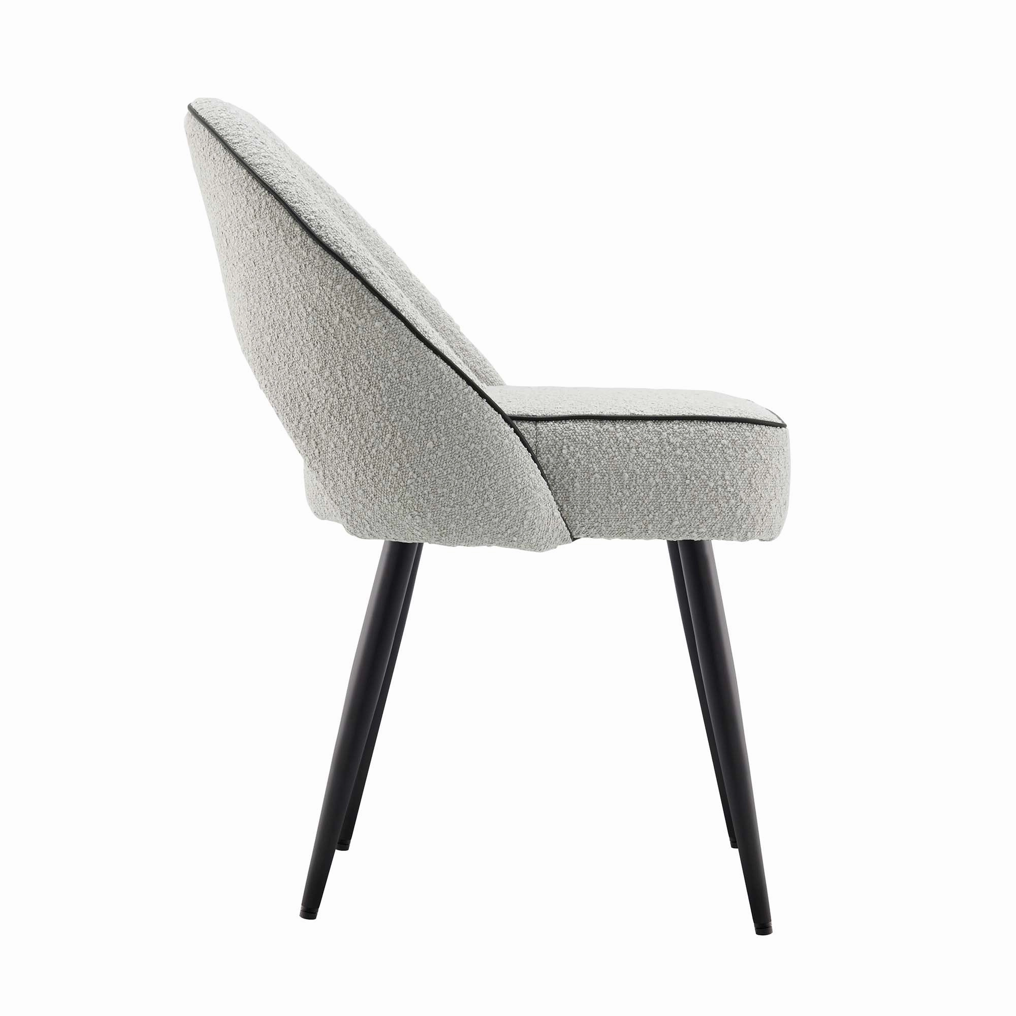 Oakley Set of 2 Grey Boucle Upholstered Dining Chairs with Piping
