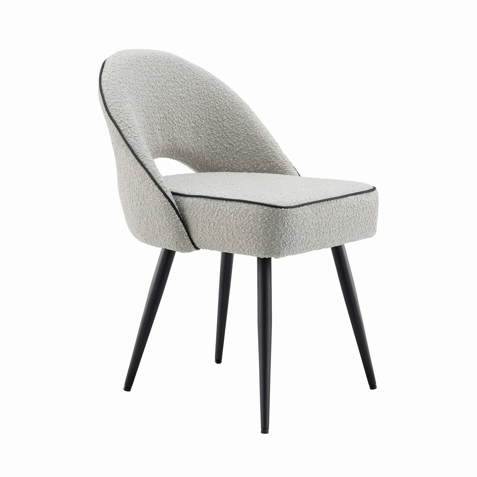 Oakley Set of 2 Grey Boucle Upholstered Dining Chairs with Piping