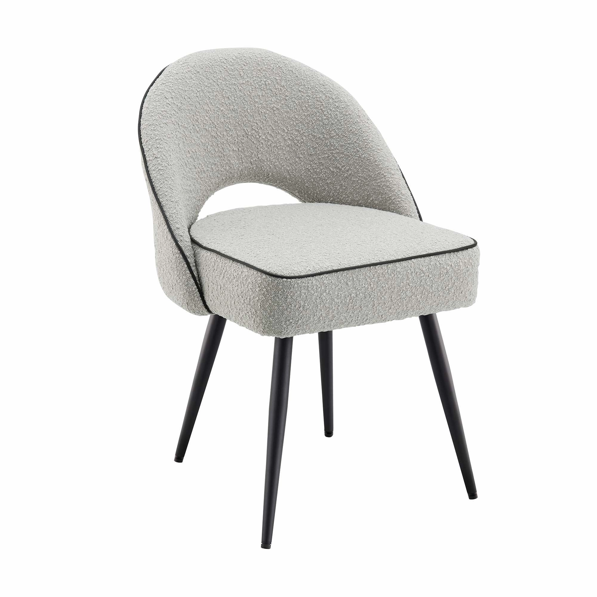 Oakley Set of 2 Grey Boucle Upholstered Dining Chairs with Piping