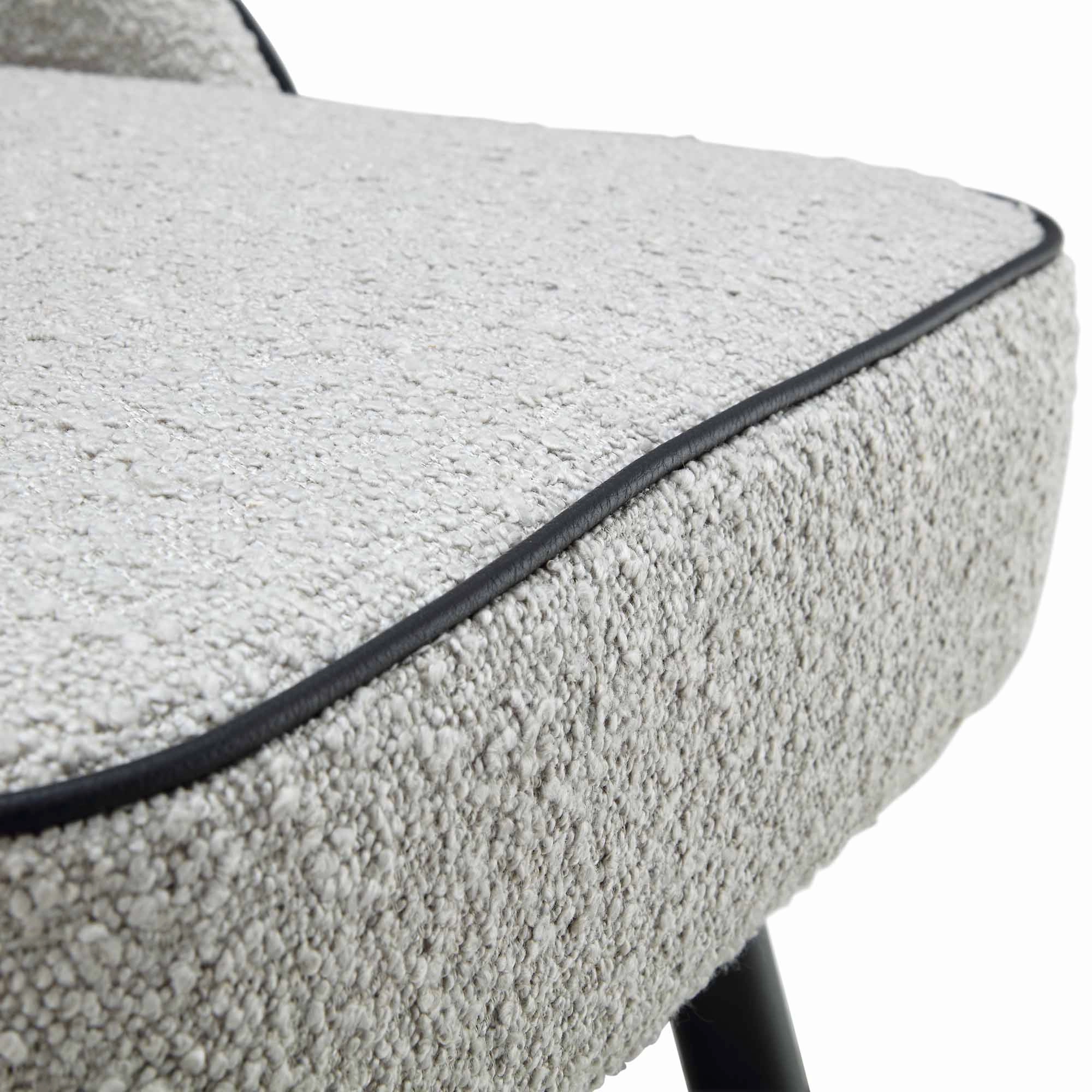 Oakley Set of 2 Grey Boucle Upholstered Dining Chairs with Piping