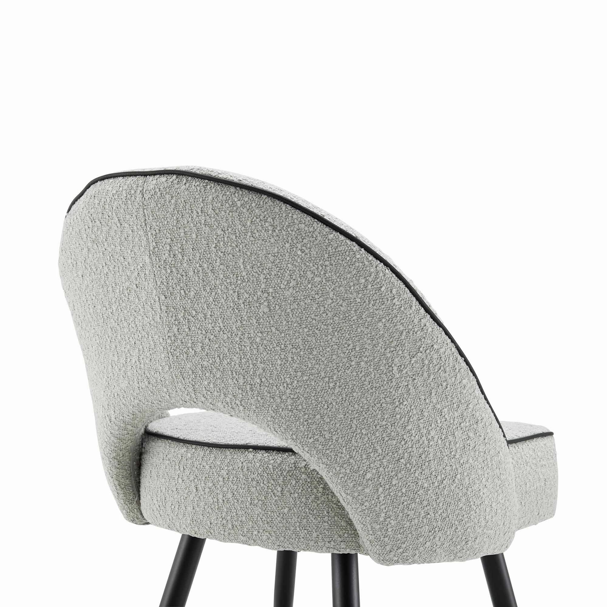 Oakley Set of 2 Grey Boucle Upholstered Dining Chairs with Piping