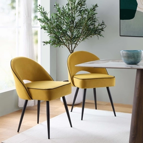 Oakley Set of 2 Mustard Yellow Velvet Upholstered Dining Chairs with Piping