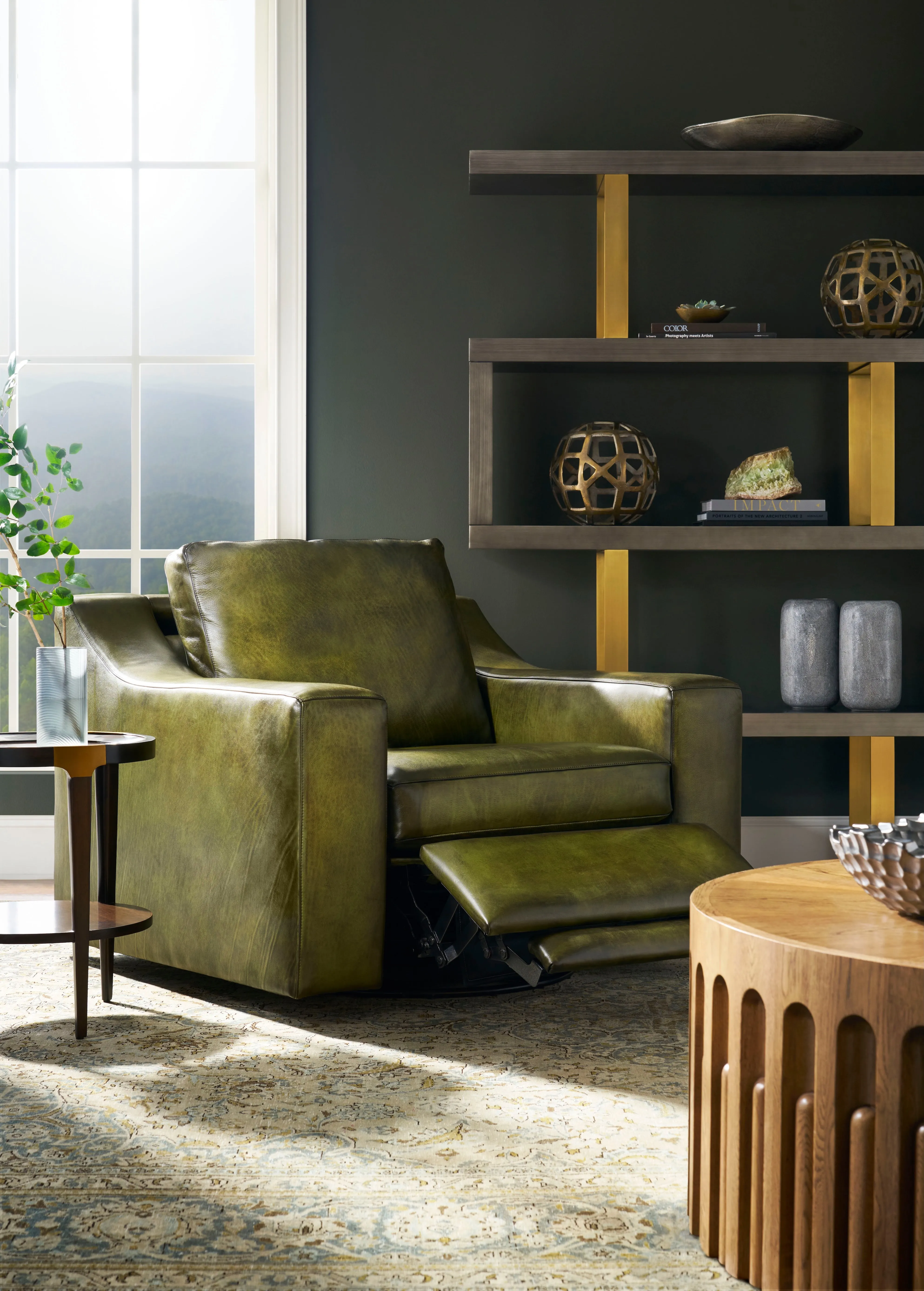 Olivia Pine Leather Swivel Recliner vanity mirror, wall mirror