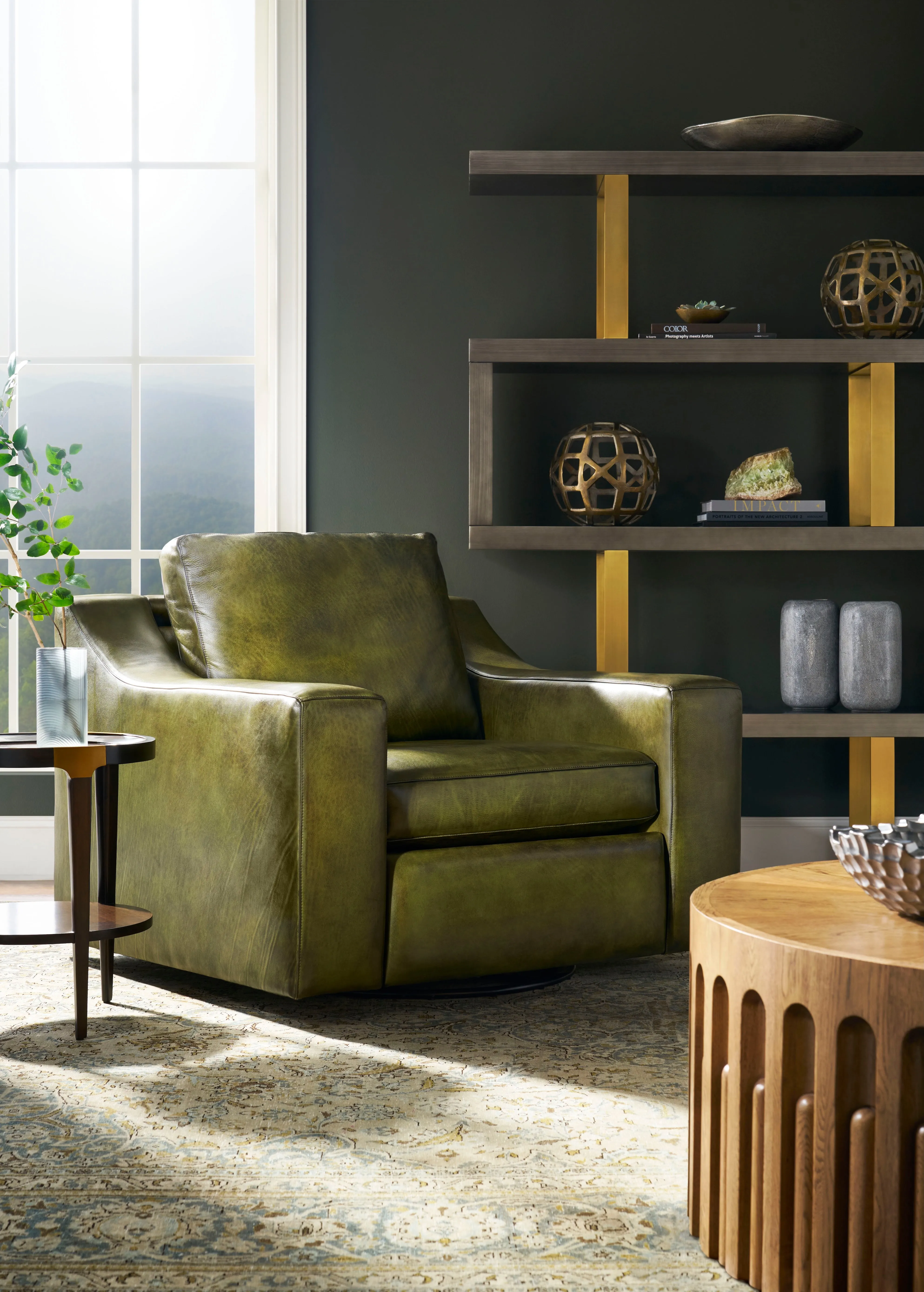 Olivia Pine Leather Swivel Recliner