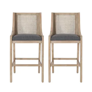 Oneida Rustic Fabric Upholstered Wood and Cane 30 inch Barstools, Set of 2 bar stool, counter stool