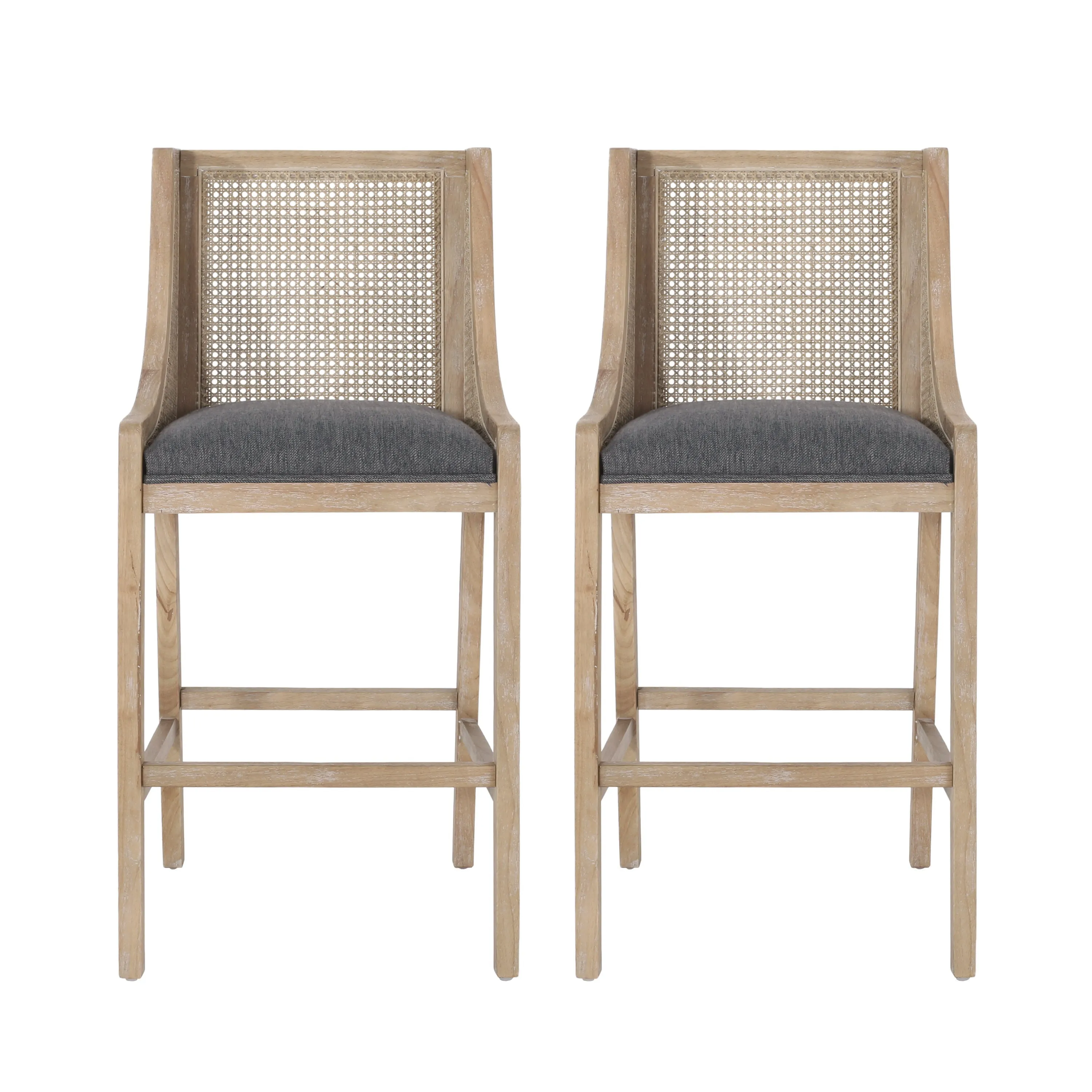 Oneida Rustic Fabric Upholstered Wood and Cane 30 inch Barstools, Set of 2 bar stool, counter stool
