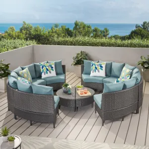 Outdoor 10 Piece Gray Wicker Sectional Sofa Set with Teal Cushions - NH406203 serving bowl, serving dish