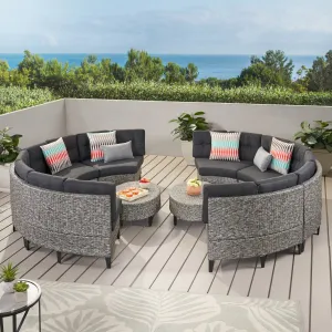 Outdoor 10 Piece Mixed Black Wicker Sofa Set with Dark Grey Water Resistant Fabric Cushions - NH516992 serving bowl, serving dish