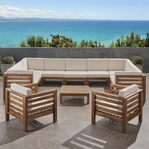 Outdoor 11 Seater Acacia Wood Sectional Sofa and Club Chair Set - NH984803 serving bowl, serving dish
