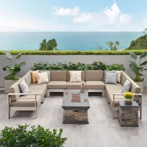Outdoor 11 Seater Aluminum U-Shaped Sofa Sectional and Fire Pit Set - NH768903 serving bowl, serving dish