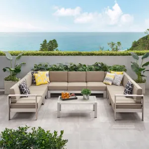 Outdoor 11 Seater Aluminum U-Shaped Sofa Sectional and Table Set - NH468903 serving bowl, serving dish